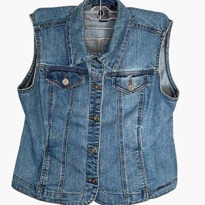 Charter Club  Size PP Vest Jacket Denim Sleeveless Button Front & Flap Pockets